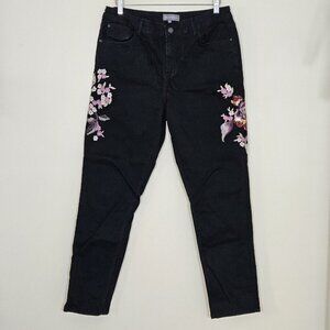 RJR John Rocha Jeans Womens 18 R Black High Rise Embroidery Flowers Sequins Boho